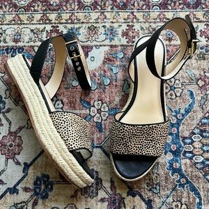 Vince Camuto calf hair leopard animal print espadrille Sandals, size 10